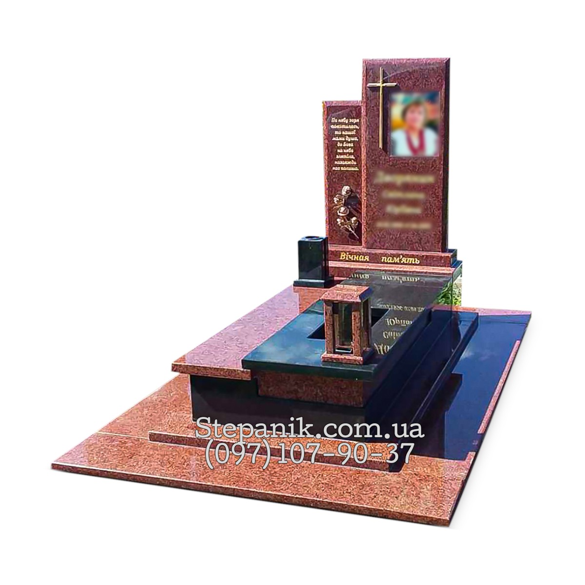 Одинарний пам'ятник з граніту Лізник та Габро прямокутний (Модель 142)